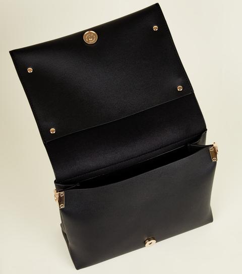 Black Flap Front Ring Chain Shoulder Bag New Look