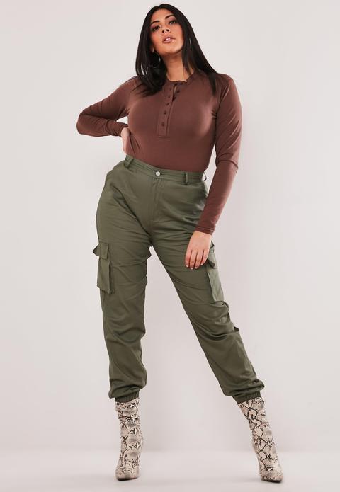 Vert Kaki Pantalon Cargo Kaki Grandes Tailles