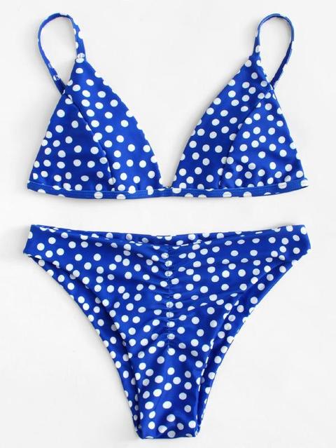 Set De Bikini De Lunares Con Diseño Fruncido