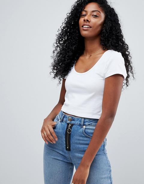 Asos - Top Corto A Maniche Corte Con Scollo Rotondo - Bianco