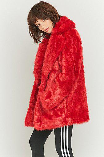 Uo Exclusive Jakke Heather Red Faux-fur Coat - Womens Uk 12