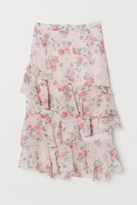 H & M - Calf-length Flounced Skirt - Pink
