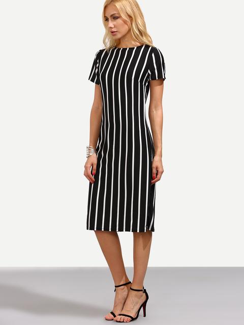 Black Vertical Striped Sheath Dress