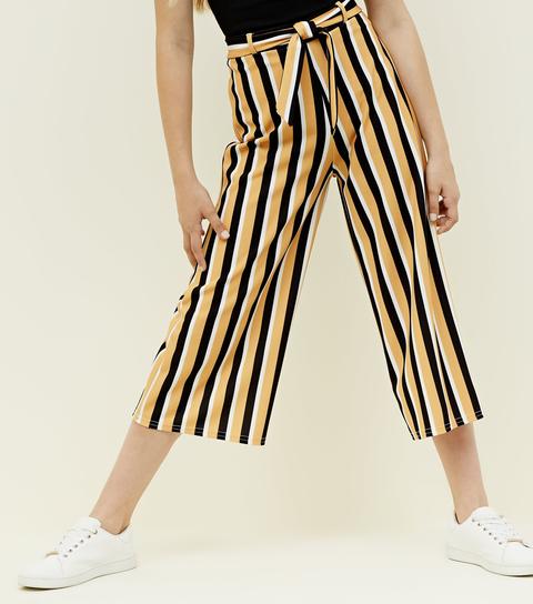 Girls Yellow Stripe Crepe Culottes New Look