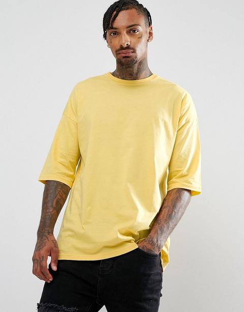 Camiseta Extragrande Con Media Manga En Amarillo De Asos
