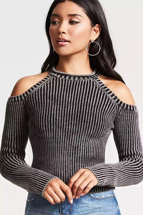 Open-shoulder Ribbed Sweater