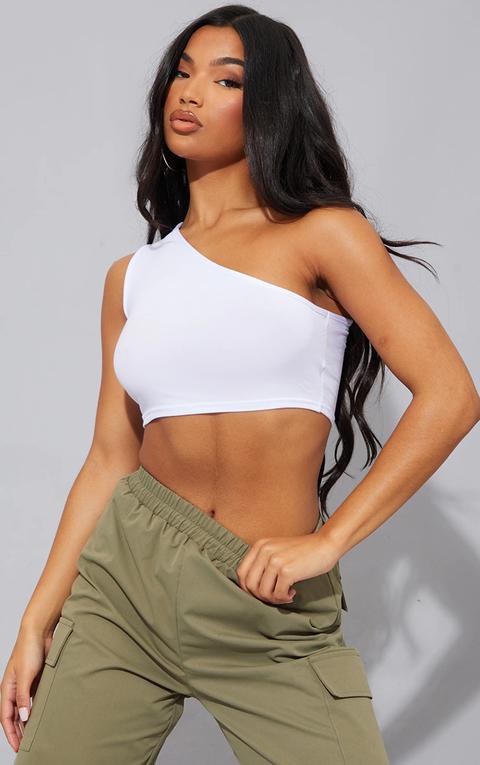 Basic White One Shoulder Jersey Crop Top