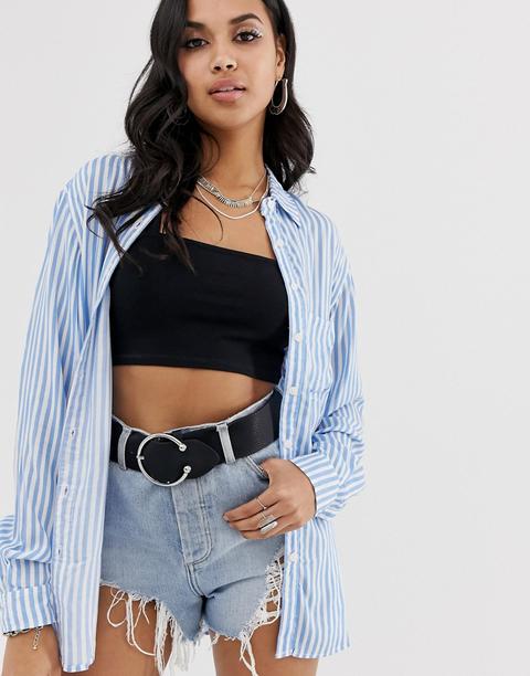 Camisa Extragrande De Rayas De Motel-azul