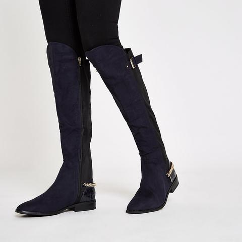 navy knee high boots river island