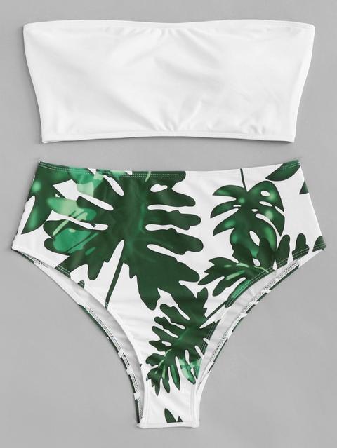 Set De Bikini Con Estampado De Palma De Talla Grande