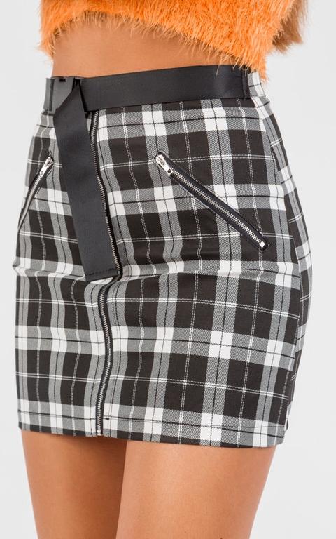 Checkered Mini Skirt With Belt