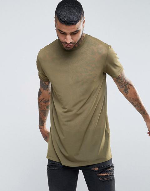 Camiseta Larga De Malla Fina En Caqui De Asos