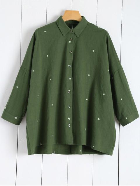 Star Embroidered Collared Shirt