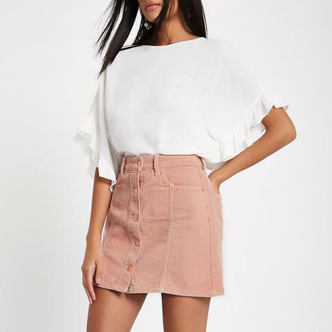 Pink Corduroy Button Through Mini Skirt