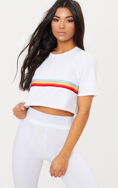 White Rainbow Sporty Tape Crop T Shirt