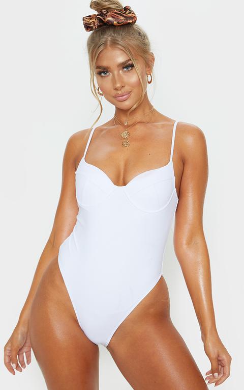 Maillot De Bain Basique Blanc À Armatures, Blanc