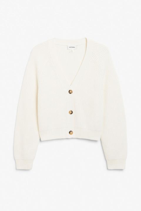 Ribbed Cardigan - White