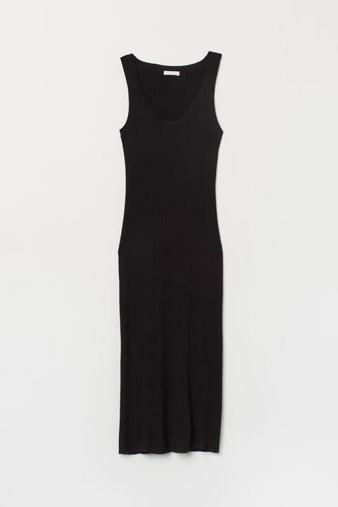 Geripptes Kleid - Schwarz - Damen