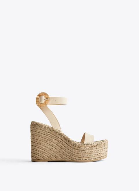 Leather And Jute Wedges With Buckle Detail