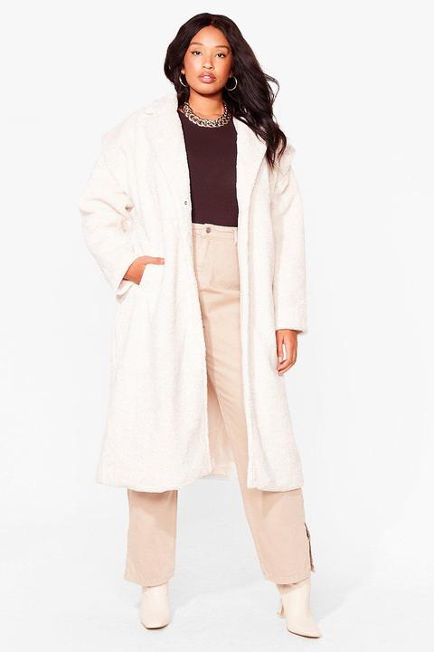Womens Plus Size Faux Fur Longline Coat