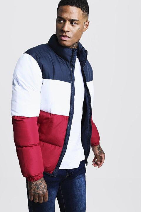 Colour Block Funnel Neck Puffer Jacket