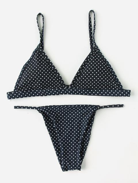 Polka Dot Print Triangle Bikini Set