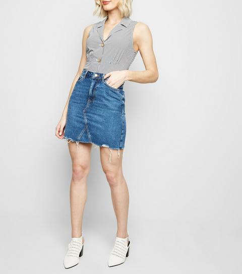 Blue Fray Hem Denim Mom Skirt New Look