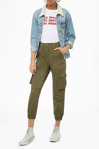 Forever 21 High-rise Utility Pants , Dark Olive