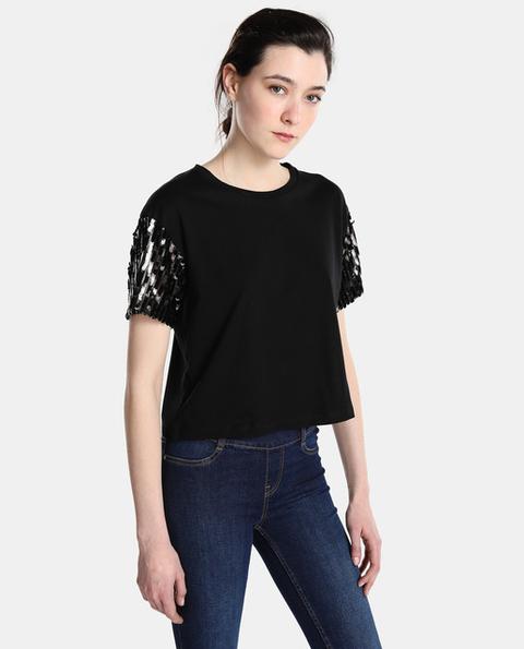 Camiseta De Mujer Negra Con Lentejuelas