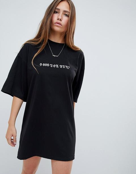 Missguided U Ok Hun Slogan T Shirt Dress In Black