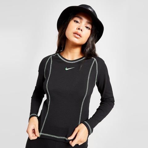 Nike Swoosh Stich Long Sleeve T-shirt - Black - Womens