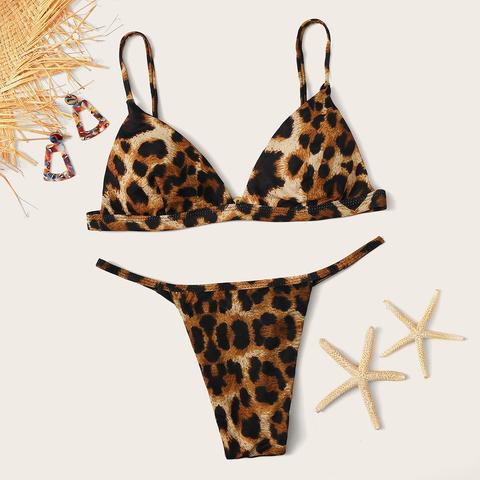 Set De Bikini Top Triángulo De Leopardo Con Cuerda