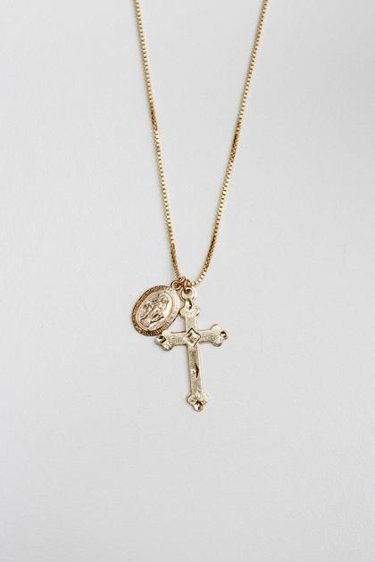 Vintage Mary + Cross Necklace