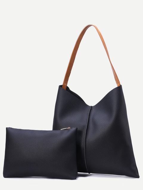 Borsa Tote Ecopelle E Borsa A Cartella - Nero