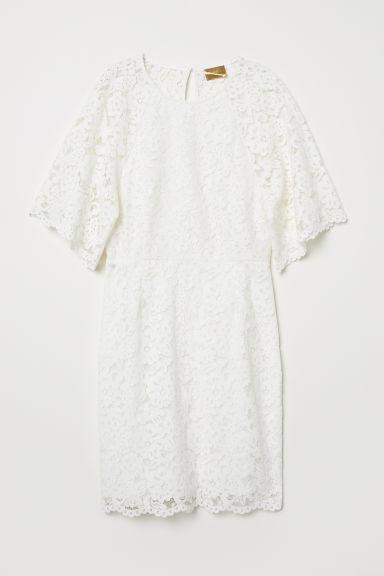 H & M - Abito Corto In Pizzo - Bianco