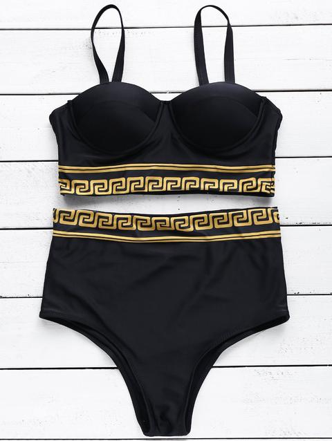 Women High-waisted Contrasting Piped Bikini Set