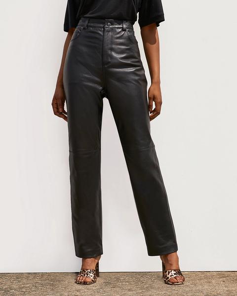 Black Ri Studio Leather Straight Leg Trousers