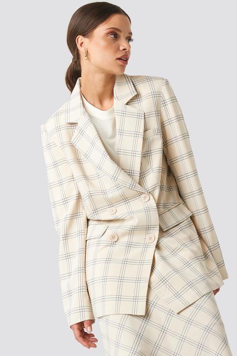 Na-kd Classic Light Checkered Long Blazer - Beige