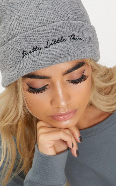 Prettylittlething Light Grey Embroidered Beanie