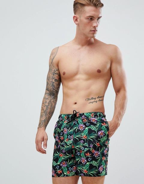 Shorts De Baño De Largo Medio Con Estampado De Flores De Asos Design