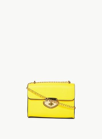 Womens Yellow Lock Chain Cross Body Bag- Yellow, Yellow