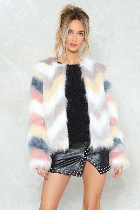 Chevron Step Ahead Faux Fur Coat