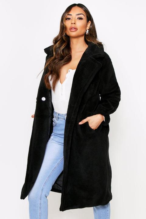 Button Front Oversized Teddy Faux Fur Coat