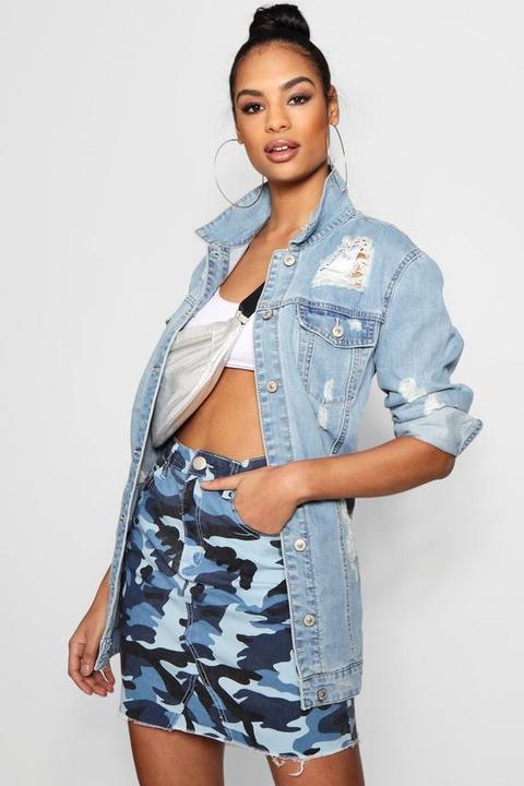 Gemma Long Line Ultra Distressed Denim Jacket