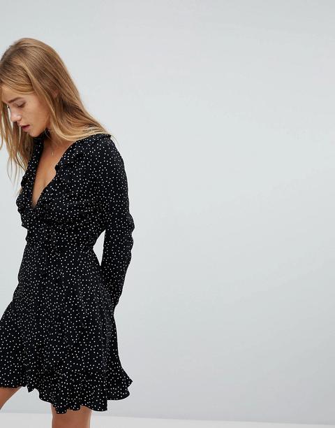 Vestido De Manga Larga Cruzado En La Parte Delantera Con Volantes Y Lunares De Nobody's Child