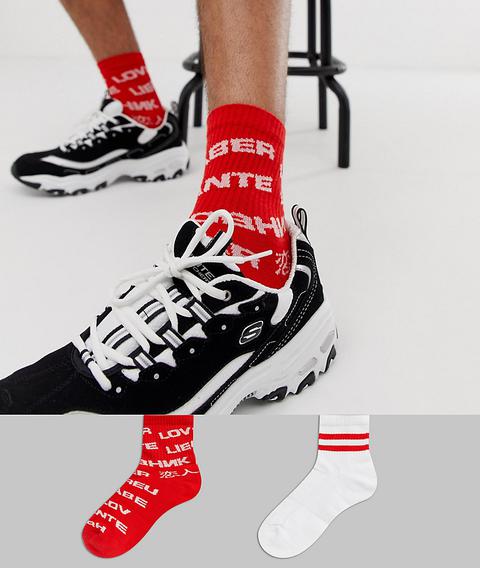 Asos Design 2 Pack Co-ord Sport Socks With 'lover' Slogan Print Save-red