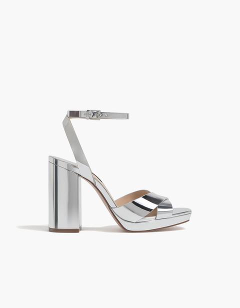 Sandalo Con Piattaforma Metallizzato Argento