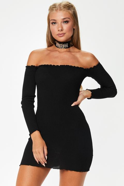 black ribbed bardot dress