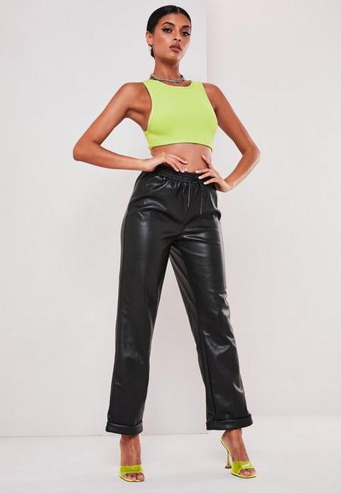 Sofia Richie X Missguided Black Faux Leather Joggers, Black