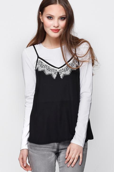 Top Bianco E Nero Con Pizzo